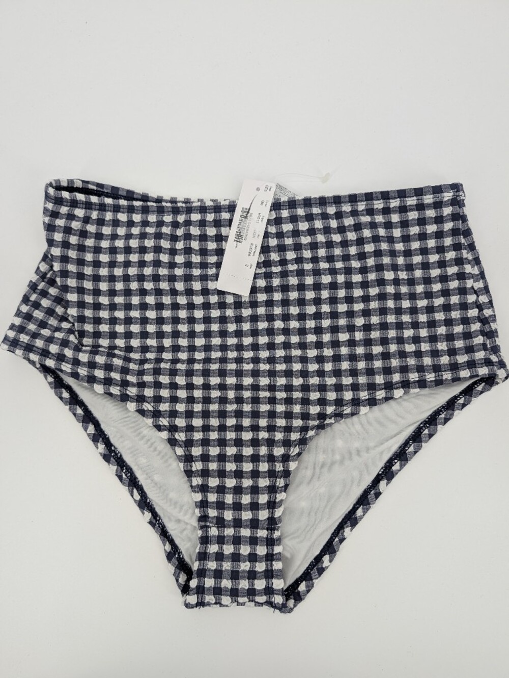 J Crew High-waist bikini bottom in gingham H7611 Size S NWT Navy And White - Picture 2 of 5
